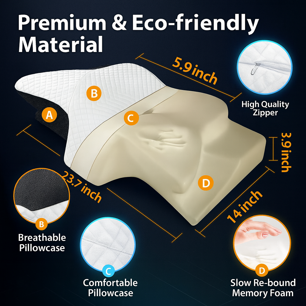 Ergonomic Butterfly Neck Support Pillow with Memory Foam and Massage Features