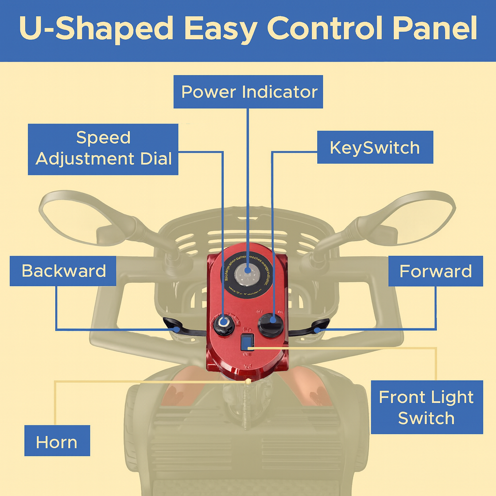 Control panel with labeled components for a drone on a beige background