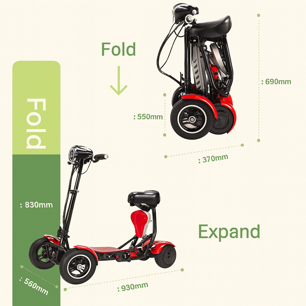 Lightweight Foldable Electric Mobility Scooter | Dual Motor, 4 Wheels, Compact 2-Seater for Elderly & Disabled