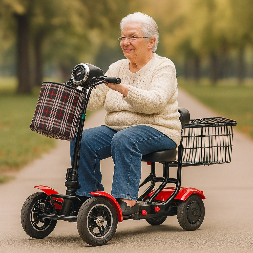Lightweight Foldable Electric Mobility Scooter | Dual Motor, 4 Wheels, Compact 2-Seater for Elderly & Disabled