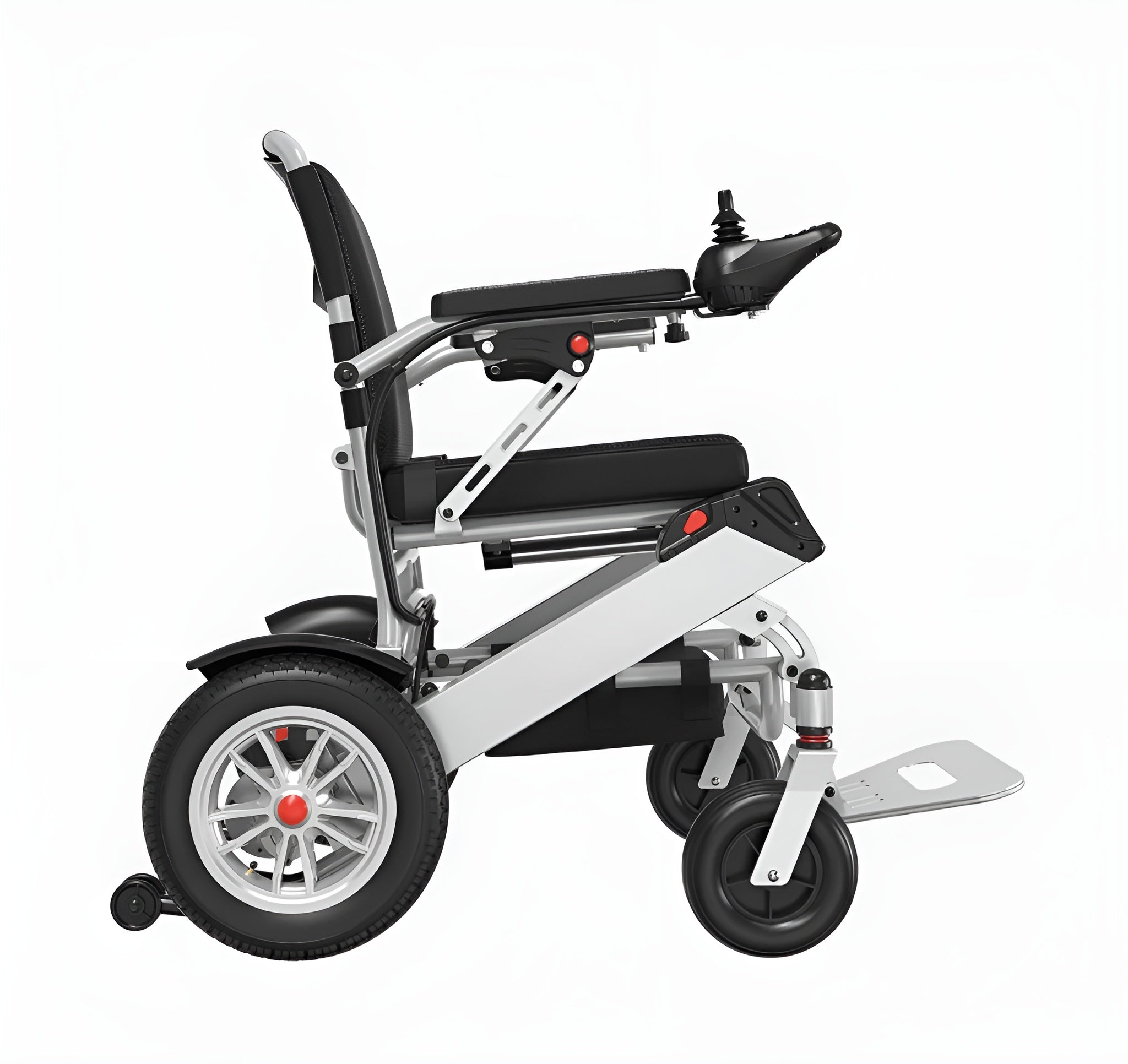 Foldable mobility wheelchair side view on a white background