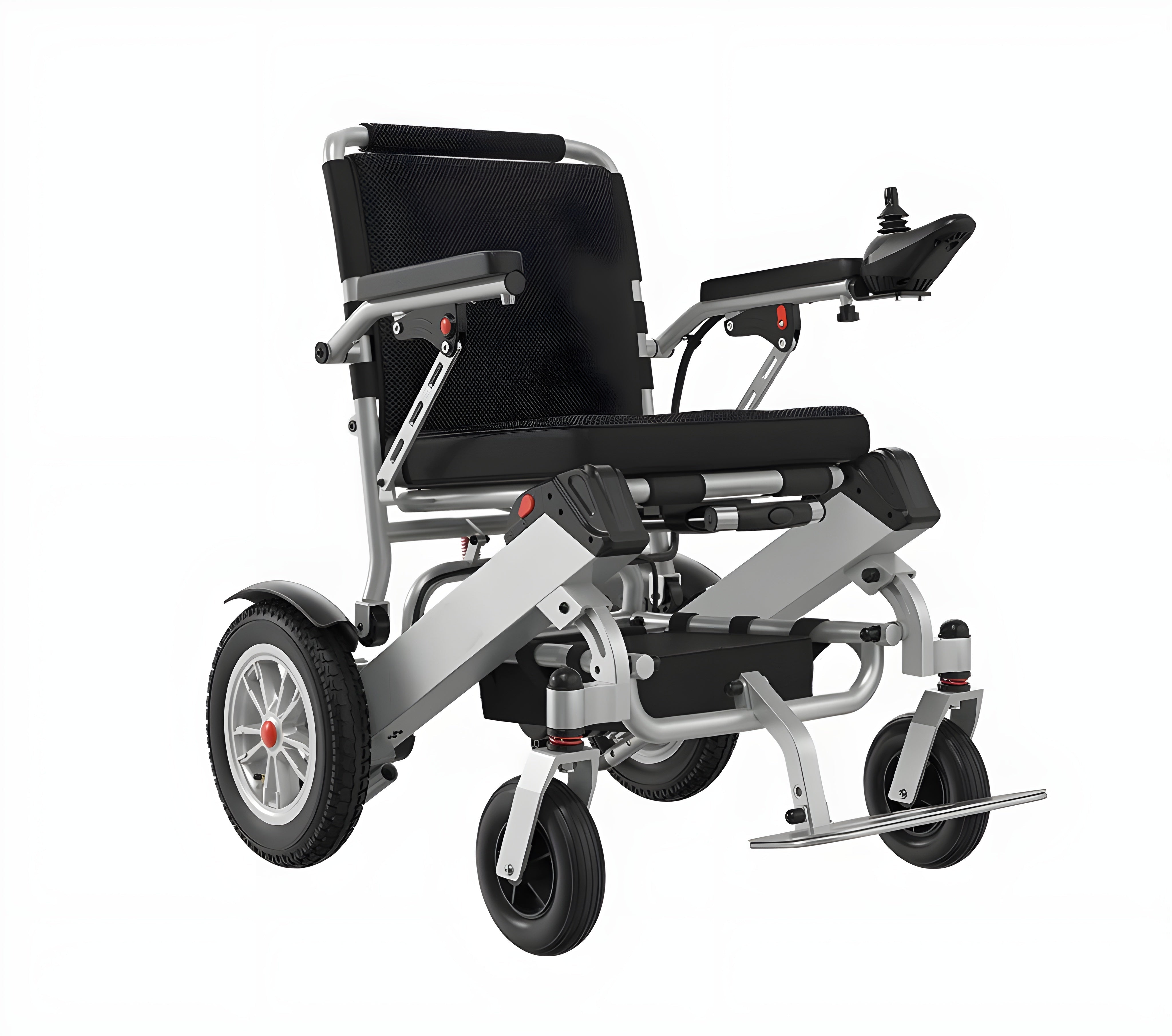 Foldable electric wheelchair on a white background