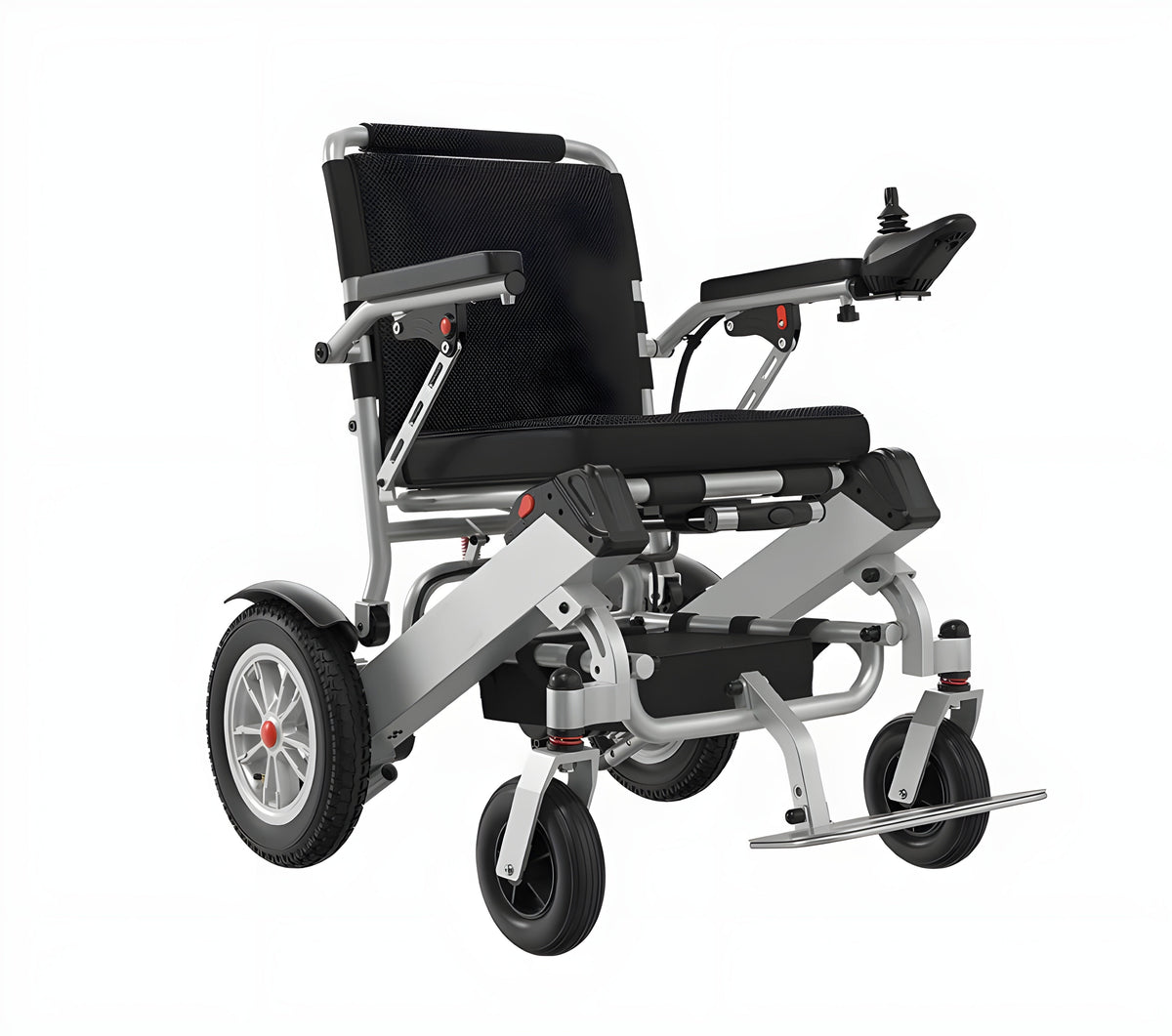 Foldable electric wheelchair on a white background