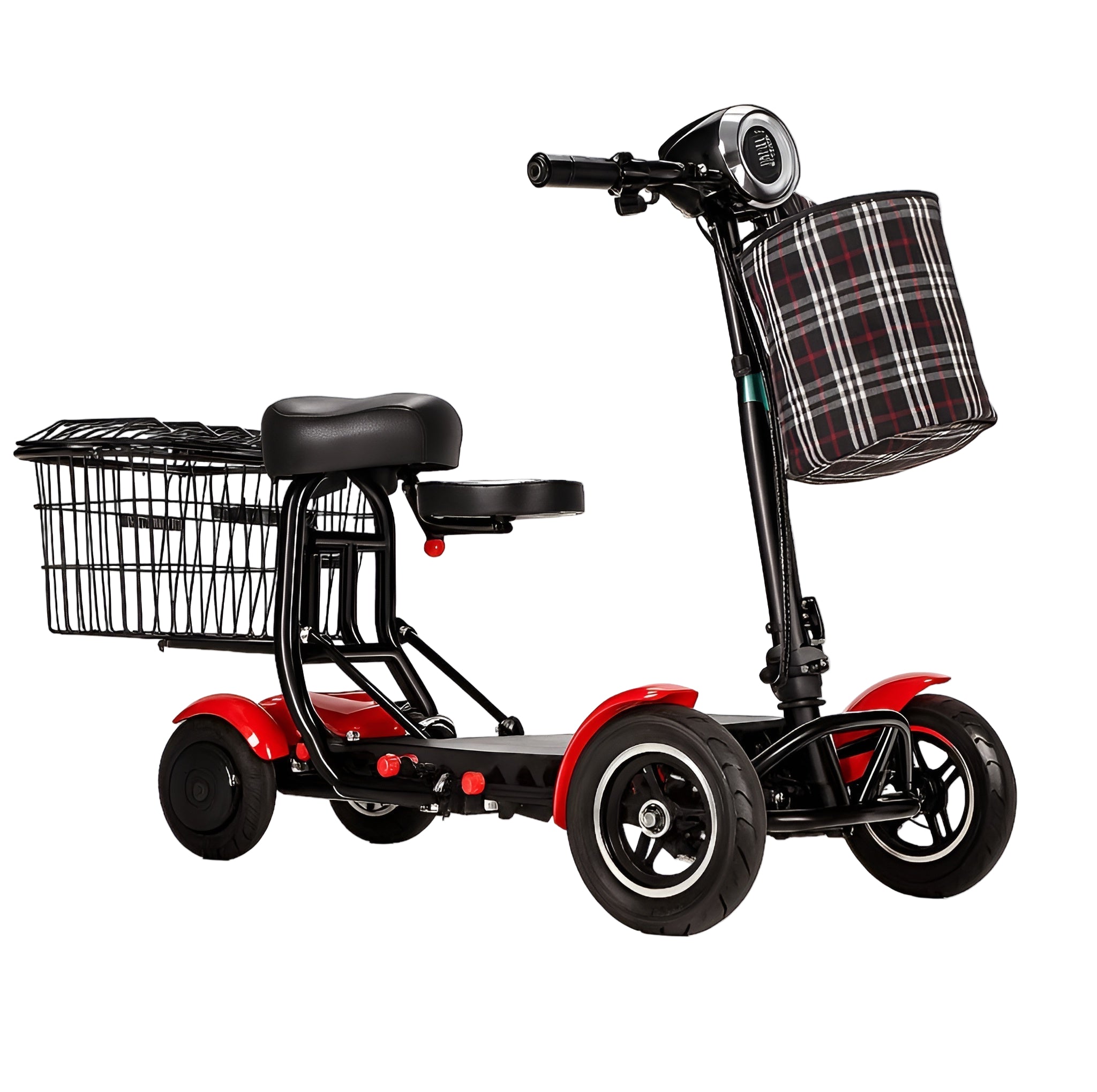 Four-wheeled scooter with two baskets on a white background