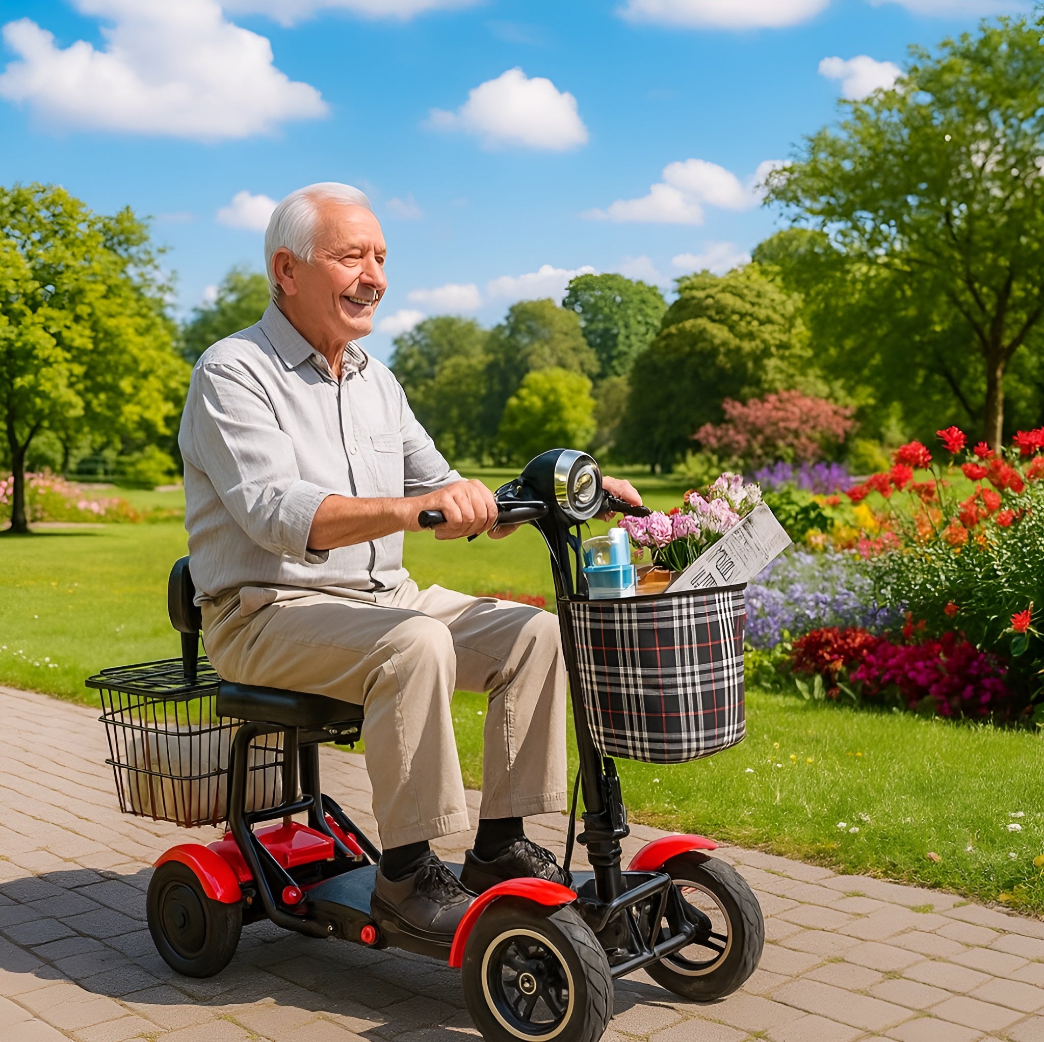 Lightweight Foldable Electric Mobility Scooter | Dual Motor, 4 Wheels, Compact 2-Seater for Elderly & Disabled